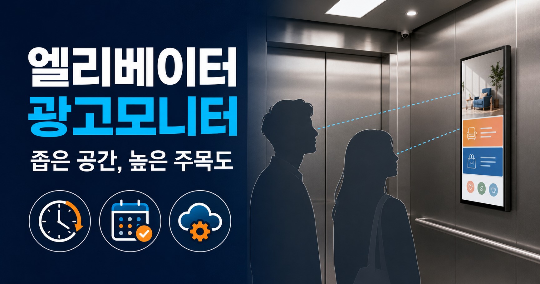 엘리베이터 광고모니터, 좁은 공간이 가장 강한 매체가 되는 이유 (설치부터 광고·공지 운영까지)