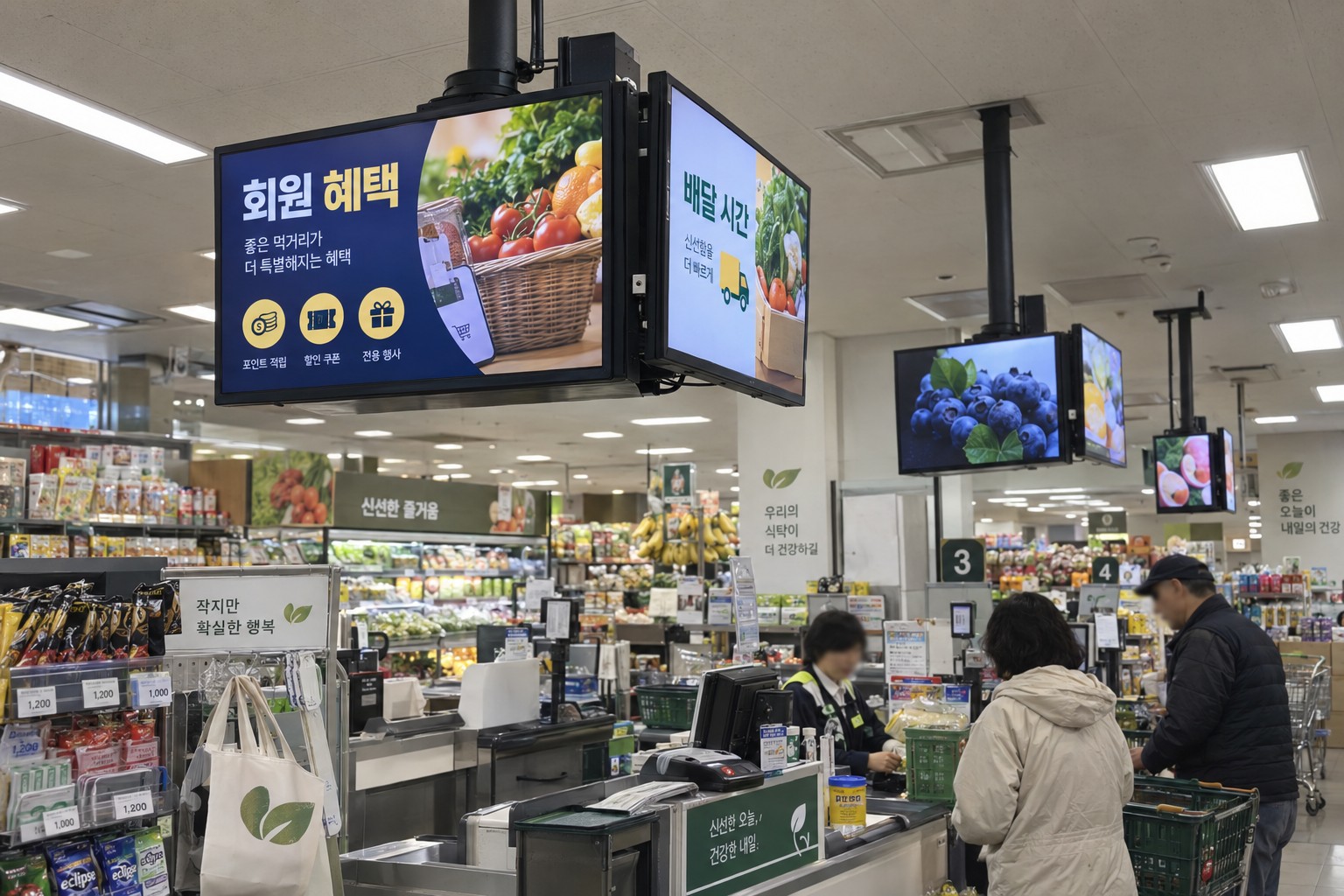 마트 천장형 광고모니터