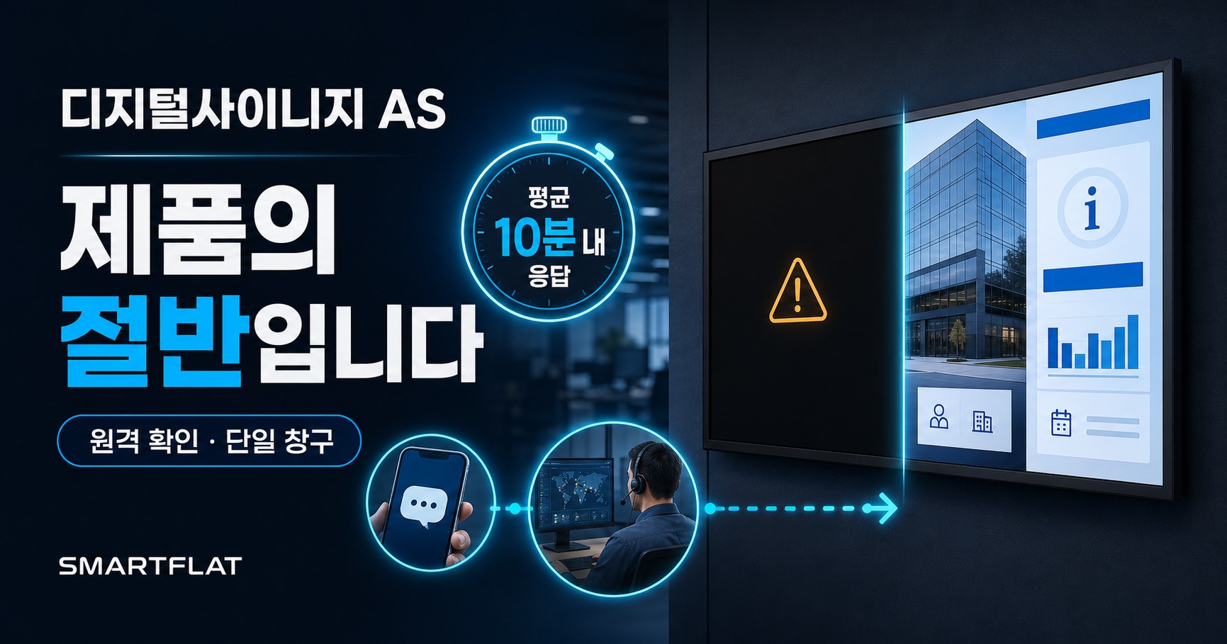 디지털사이니지 AS, 연결되기까지 며칠 걸리셨나요 (카카오 채널 평균 10분 응답, 스마트플랫이 AS에 투자하는 이유)